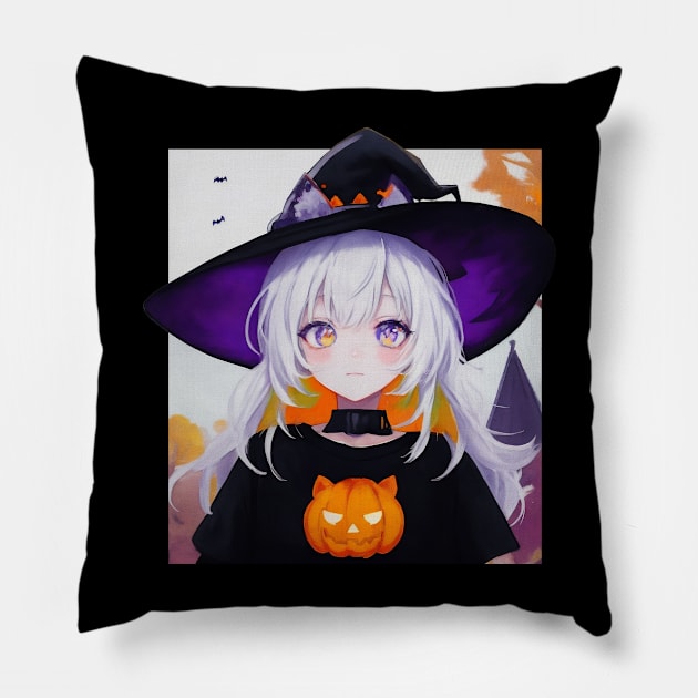 Enchanting World: Portrait of a Young Witch Girl Pillow by Orange-C