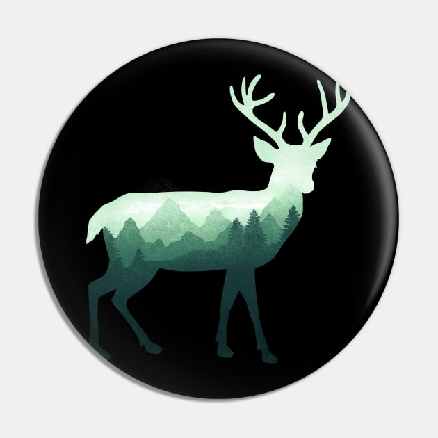 Dramabite Deer Stag Elk Double Exposure Surreal Wildlife Animal Pin by dramabite