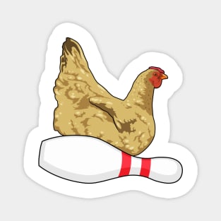 Chicken at Bowling with Bowling pin Magnet