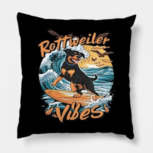 Wave Rider Rottweiler Dog Surfing Adventure Pillow