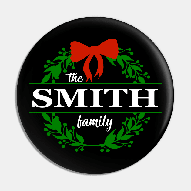 Monogram Christmas Lastname Smith Pajamas Ornament Floral, Cute Xmas Christmas Holiday wreath flower Design Gift Pin by Printofi.com