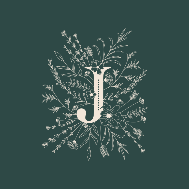 Botanical Letter J (Forest Green) by Cascade Patterns