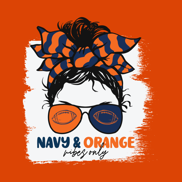 Navy and Orange Vibes Only Football Mom Messy Hair Gameday by SLAG_Creative