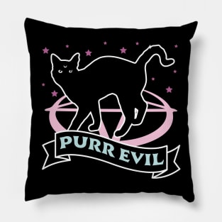 Purr Evil Cat - Pastel Goth Halloween Black Cat Lover Pillow