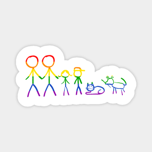 Gay men family stick figures, with kids, cat and dog pets Magnet