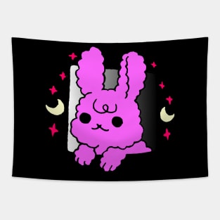 purple bunny peeking out the window, cute bunny Tapestry