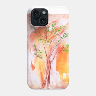 Plant, landscape, spring, summer, nature, ecology, trees, art. Hand drawn color illustration, painting, encaustic, wax. Phone Case