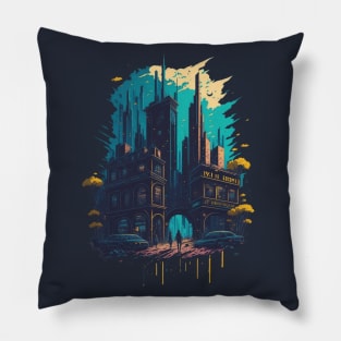 Cyberpunk night city Digital art Pillow