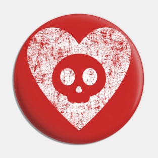 Cute Skull in Heart - Distressed Pin