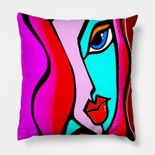 Young Girl Abstract Modern Art Colorful Psychedelic Print Pillow