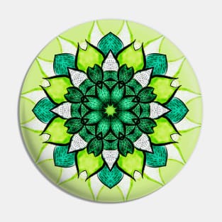 Green Floral Mandala Abstract Flower Botanical Pin