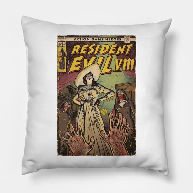 Resident Evil 8 fan art comic cover Pillow by MarkScicluna