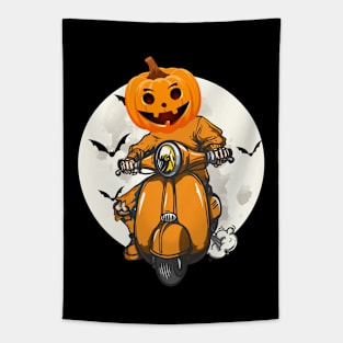 Halloween Day 2021 Pumpkin Motorcycle Lovers For Halloween 2021 Costume For Mom And Dad Halloween Trick Or Treat Tapestry