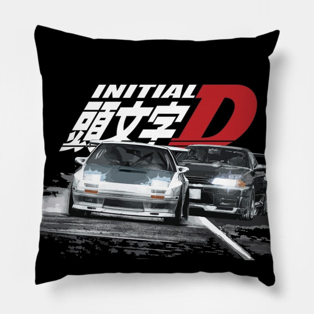 initial d street racing Ryosuke Takahashi FC vs Rin Hojo r32 Pillow by cowtown_cowboy