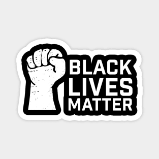 Black Lives Matter white typography design with fist Magnet