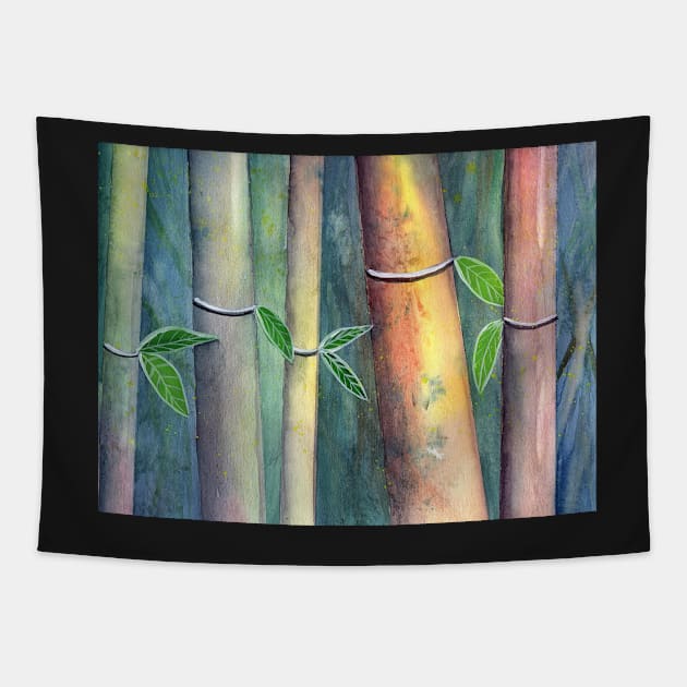 Magical Bamboo Forest Watercolor Art Tapestry by Sandraartist