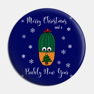 Merry Christmas And A Prickly New Year - Cactus In Christmas Tree Pot Pin