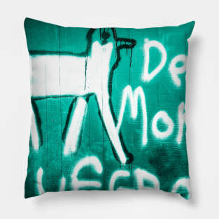 Death Monkey Puffball Teal Pillow