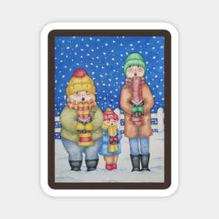 cute illustration of carol singers in the snow at Christmas Magnet