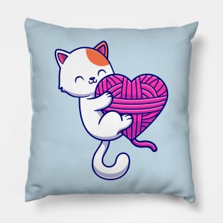 Cute Cat Playing Yarn Ball Cartoon Pillow