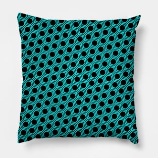 Pattern hexagon blue on black background Pillow