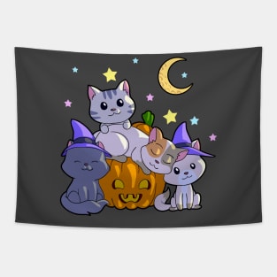 Halloween Cats Pumpkin Witch Anime Cat Lover Kawaii Neko Tapestry