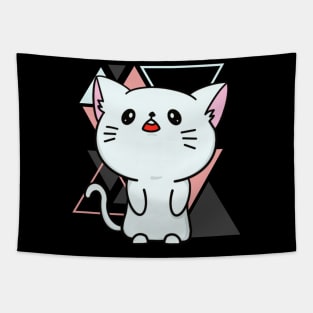 Cute little cat in triangles background adorable kitty Kittenlove Tapestry