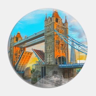 London Tower Bridge at Evening Watercolor Pain Pin