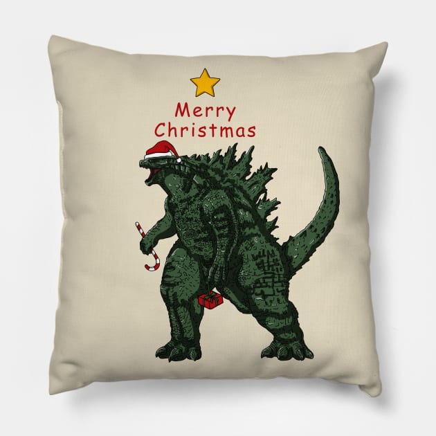 Godzilla Merry Christmas Pillow by mia_me