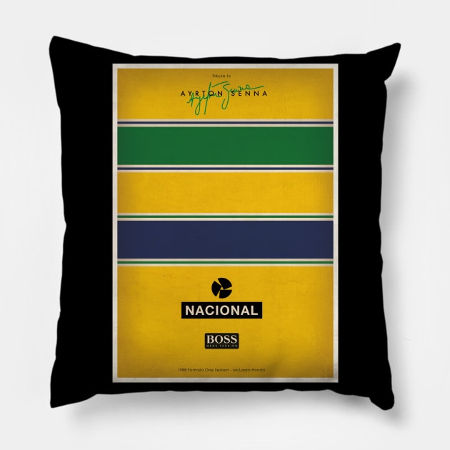 Ayrton Senna Formula 1 Helmet Tribute Pillow by funkymonkeytees