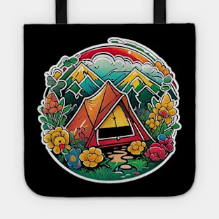 Camping Camp Vintage Family Funny Tent Sunset Retro Tote