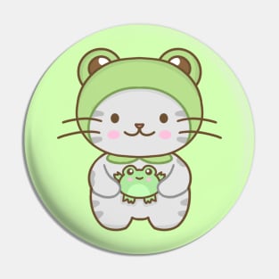 Cute cat with a frog costume Pin