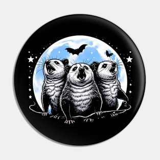 Three Opossums Howling at the Moon Funny Pet Possum Design Pin