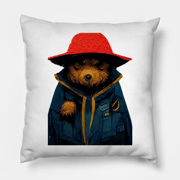 Gorgeous Paddington Bear in Blue Coat Pillow by AmaniZelaya