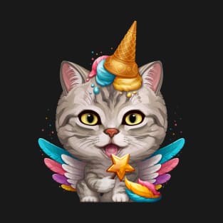 Silver Tabby Cat Ice Cream Unicorn T-Shirt