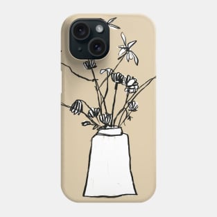 Beige Inky Vase of Flowers Phone Case