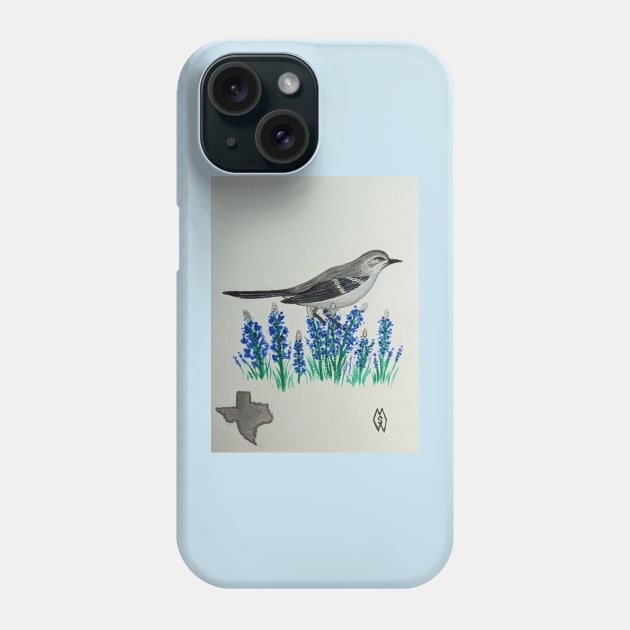 Texas state bird & flower, the mockingbird & bluebonnet Phone Case by Matt Starr Fine Art