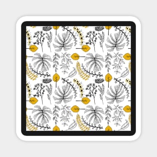 Black And White Floral Pattern (Yellow Accented) Magnet