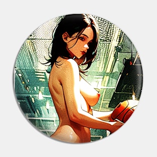 Nude Woman With Basketball In Locker Room Pin