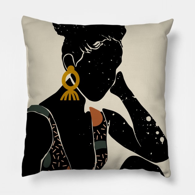 Black Hair No. 6 Pillow by DomoINK