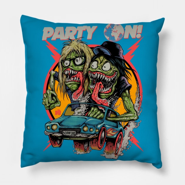 "PARTY ON!" BLUE Pillow by joeyjamesartworx