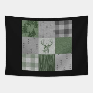 Rustic Deer Patchwork - Green/Grey Tapestry