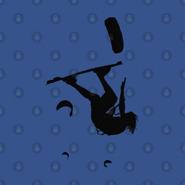 Kitesurfer Somersaulting Black Vector Silhouette by taiche