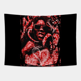 I Am Love Strong Black Woman Neo Pop Art Red Tapestry