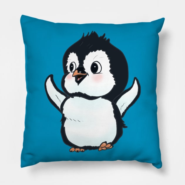 Happy penguin Pillow by Artofokan