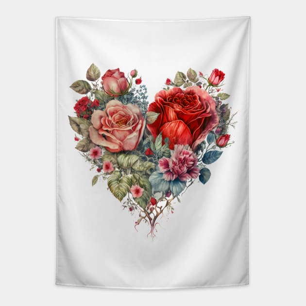 Heart Shaped Rose Flowers Bouquet Tapestry by Biophilia