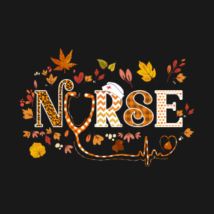 Retro Autumn Pumpkin Fall Nurse Life Thanksgiving Nursing T-Shirt