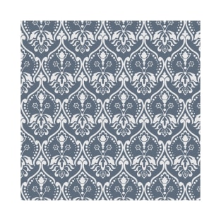 Muted dusty blue and gray Damask pattern T-Shirt