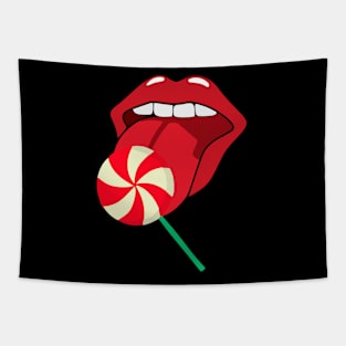 Lollipop red lips. Girly lipstick makeup candy Tapestry