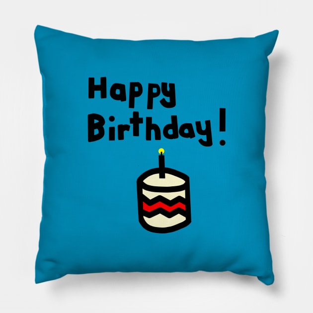 Happy Birthday with Cake and Candle Pillow by ellenhenryart